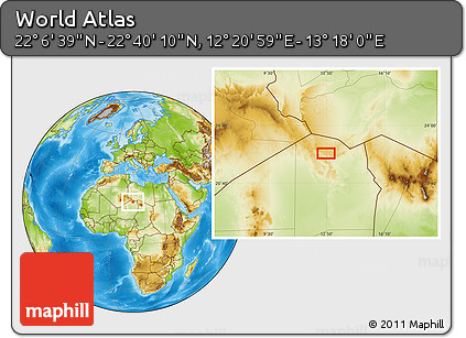 Physical Location Map of the Area around 22° 23' 25" N, 12° 49' 29" E