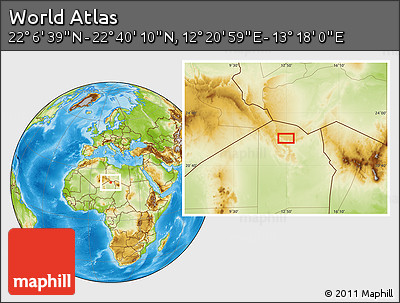 Physical Location Map of the Area around 22° 23' 25" N, 12° 49' 29" E