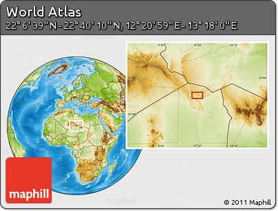 Physical Location Map of the Area around 22° 23' 25" N, 12° 49' 29" E