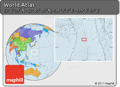 Political Location Map of the Area around 22° 23' 25" N, 138° 37' 30" E