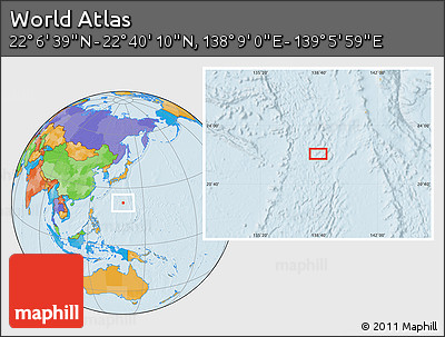 Political Location Map of the Area around 22° 23' 25" N, 138° 37' 30" E