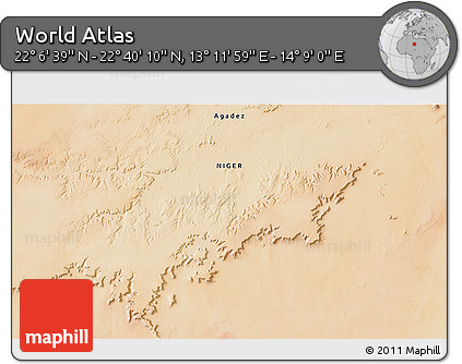 Satellite 3D Map of the Area around 22° 23' 25" N, 13° 40' 30" E