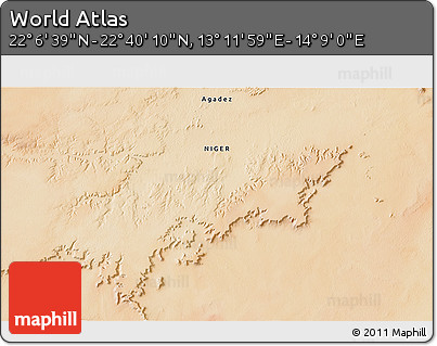 Satellite 3D Map of the Area around 22° 23' 25" N, 13° 40' 30" E