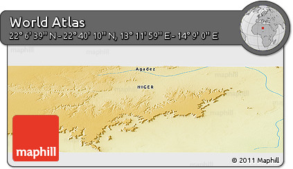 Physical Panoramic Map of the Area around 22° 23' 25" N, 13° 40' 30" E
