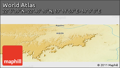 Physical Panoramic Map of the Area around 22° 23' 25" N, 13° 40' 30" E