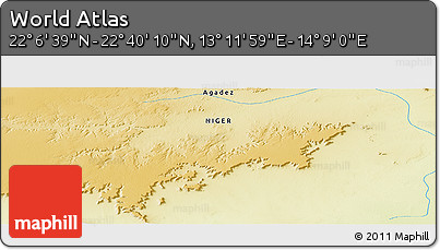 Physical Panoramic Map of the Area around 22° 23' 25" N, 13° 40' 30" E