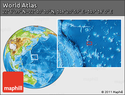Physical Location Map of the Area around 22° 23' 25" N, 148° 49' 29" E