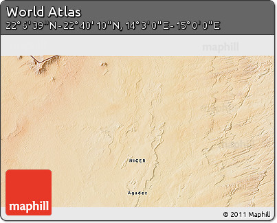 Satellite 3D Map of the Area around 22° 23' 25" N, 14° 31' 30" E
