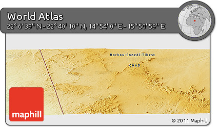 Physical Panoramic Map of the Area around 22° 23' 25" N, 15° 22' 30" E
