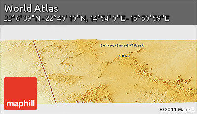 Physical Panoramic Map of the Area around 22° 23' 25" N, 15° 22' 30" E