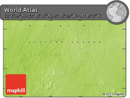 Physical Map of the Area around 22° 23' 25" N, 15° 13' 29" W