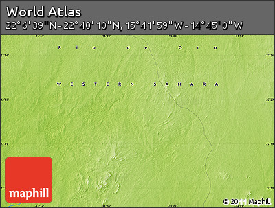 Physical Map of the Area around 22° 23' 25" N, 15° 13' 29" W