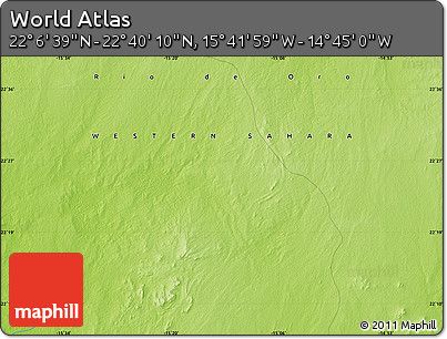 Physical Map of the Area around 22° 23' 25" N, 15° 13' 29" W
