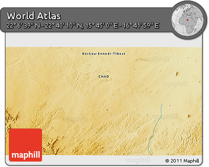 Physical 3D Map of the Area around 22° 23' 25" N, 16° 13' 30" E