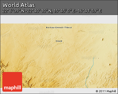 Physical 3D Map of the Area around 22° 23' 25" N, 16° 13' 30" E