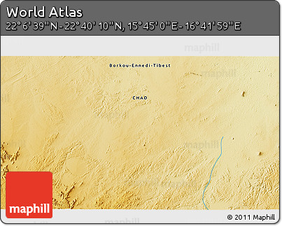 Physical 3D Map of the Area around 22° 23' 25" N, 16° 13' 30" E