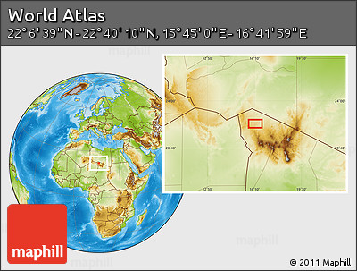Physical Location Map of the Area around 22° 23' 25" N, 16° 13' 30" E