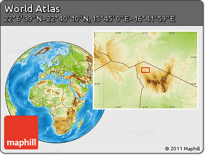 Physical Location Map of the Area around 22° 23' 25" N, 16° 13' 30" E
