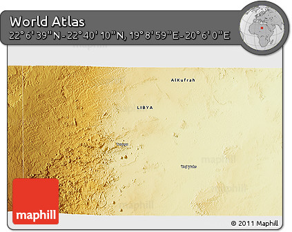 Physical 3D Map of the Area around 22° 23' 25" N, 19° 37' 30" E