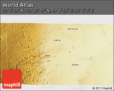 Physical 3D Map of the Area around 22° 23' 25" N, 19° 37' 30" E