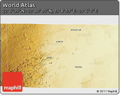 Physical 3D Map of the Area around 22° 23' 25" N, 19° 37' 30" E