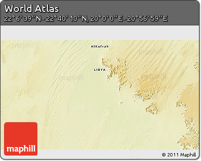 Physical 3D Map of the Area around 22° 23' 25" N, 20° 28' 30" E