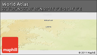 Physical Panoramic Map of the Area around 22° 23' 25" N, 21° 19' 30" E
