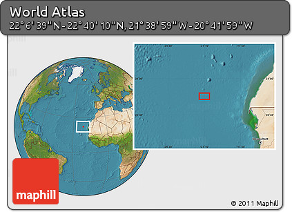 Satellite Location Map of the Area around 22° 23' 25" N, 21° 10' 29" W