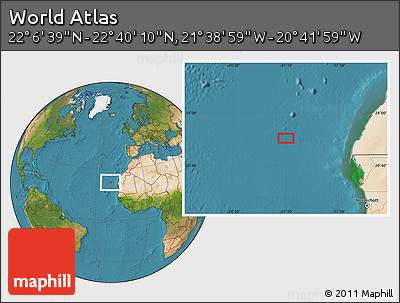 Satellite Location Map of the Area around 22° 23' 25" N, 21° 10' 29" W