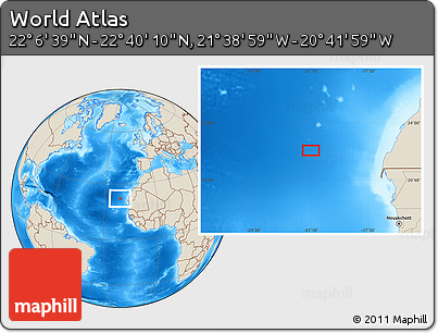 Shaded Relief Location Map of the Area around 22° 23' 25" N, 21° 10' 29" W