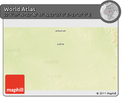 Physical 3D Map of the Area around 22° 23' 25" N, 23° 1' 29" E