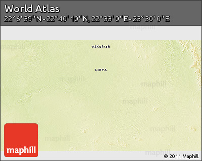 Physical 3D Map of the Area around 22° 23' 25" N, 23° 1' 29" E