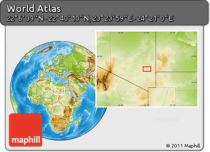 Physical Location Map of the Area around 22° 23' 25" N, 23° 52' 30" E