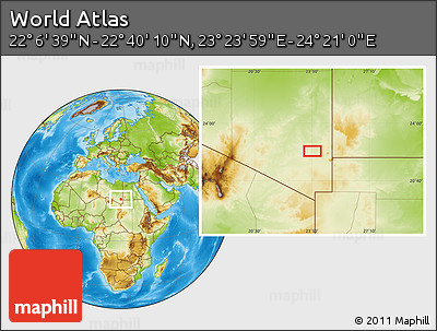 Physical Location Map of the Area around 22° 23' 25" N, 23° 52' 30" E