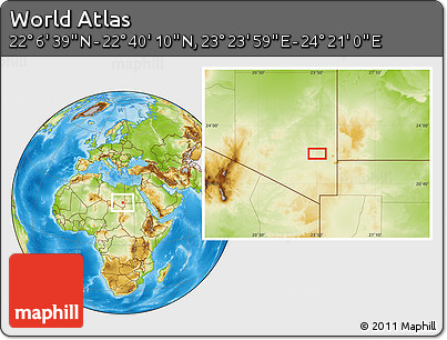Physical Location Map of the Area around 22° 23' 25" N, 23° 52' 30" E
