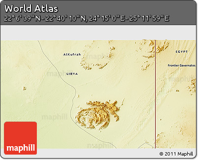 Physical 3D Map of the Area around 22° 23' 25" N, 24° 43' 30" E