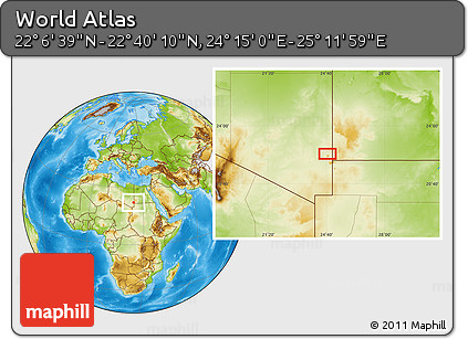 Physical Location Map of the Area around 22° 23' 25" N, 24° 43' 30" E