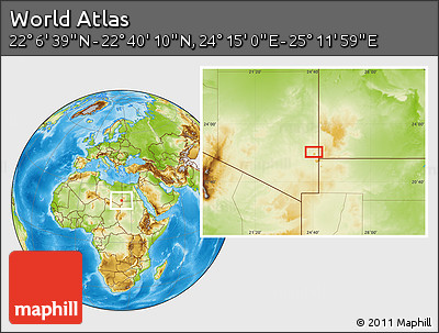 Physical Location Map of the Area around 22° 23' 25" N, 24° 43' 30" E