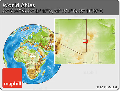 Physical Location Map of the Area around 22° 23' 25" N, 24° 43' 30" E