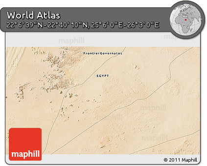 Satellite 3D Map of the Area around 22° 23' 25" N, 25° 34' 30" E