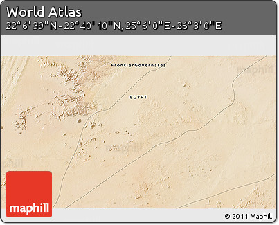 Satellite 3D Map of the Area around 22° 23' 25" N, 25° 34' 30" E
