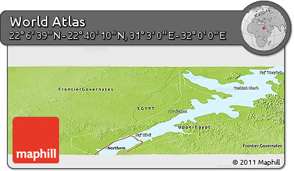 Physical Panoramic Map of the Area around 22° 23' 25" N, 31° 31' 29" E