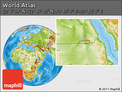 Physical Location Map of the Area around 22° 23' 25" N, 33° 13' 30" E