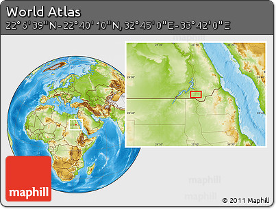 Physical Location Map of the Area around 22° 23' 25" N, 33° 13' 30" E