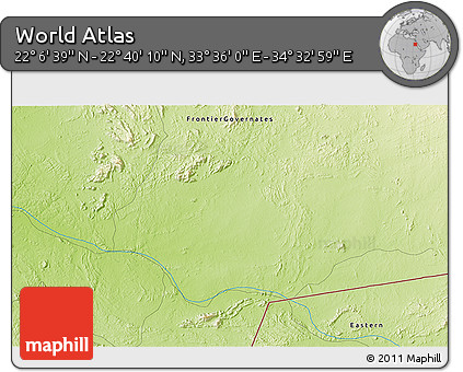 Physical 3D Map of the Area around 22° 23' 25" N, 34° 4' 30" E