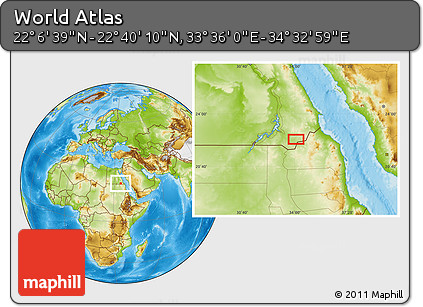 Physical Location Map of the Area around 22° 23' 25" N, 34° 4' 30" E