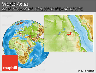 Physical Location Map of the Area around 22° 23' 25" N, 34° 4' 30" E