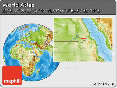 Physical Location Map of the Area around 22° 23' 25" N, 34° 4' 30" E