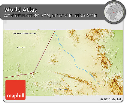 Physical 3D Map of the Area around 22° 23' 25" N, 34° 55' 29" E