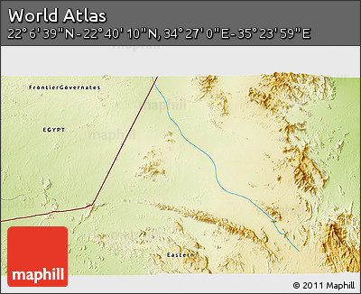 Physical 3D Map of the Area around 22° 23' 25" N, 34° 55' 29" E